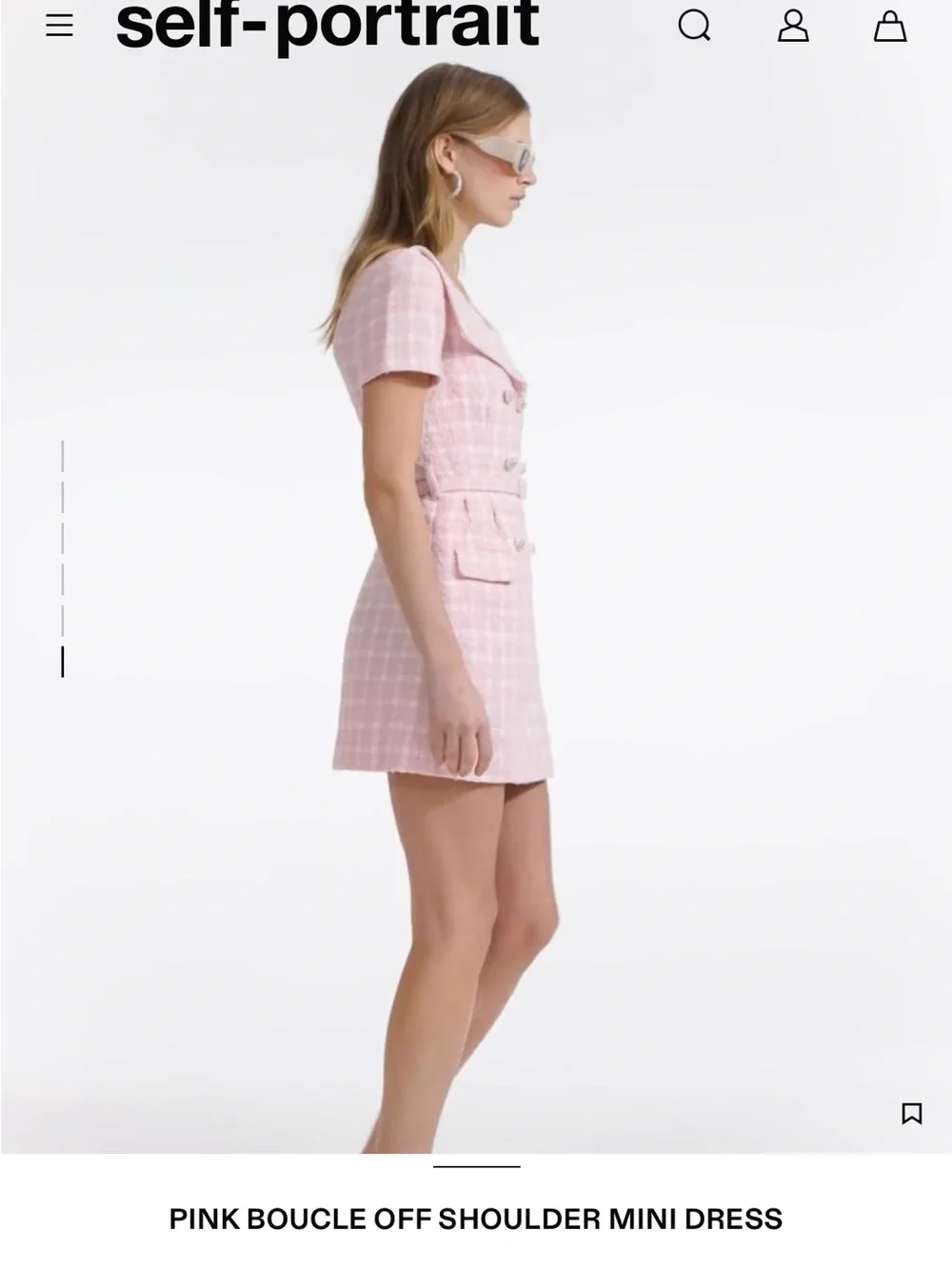 Self-Portrait Pink Bouclé Off-Shoulder Mini Dress